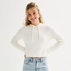 SO Eyelash Plush Yarn Hoodie Juniors’ Size XXL Cream Soft Cozy Fuzzy Pullover